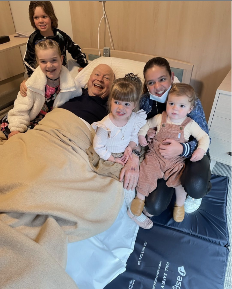 Bert with five of his six grandchildren in hospital.