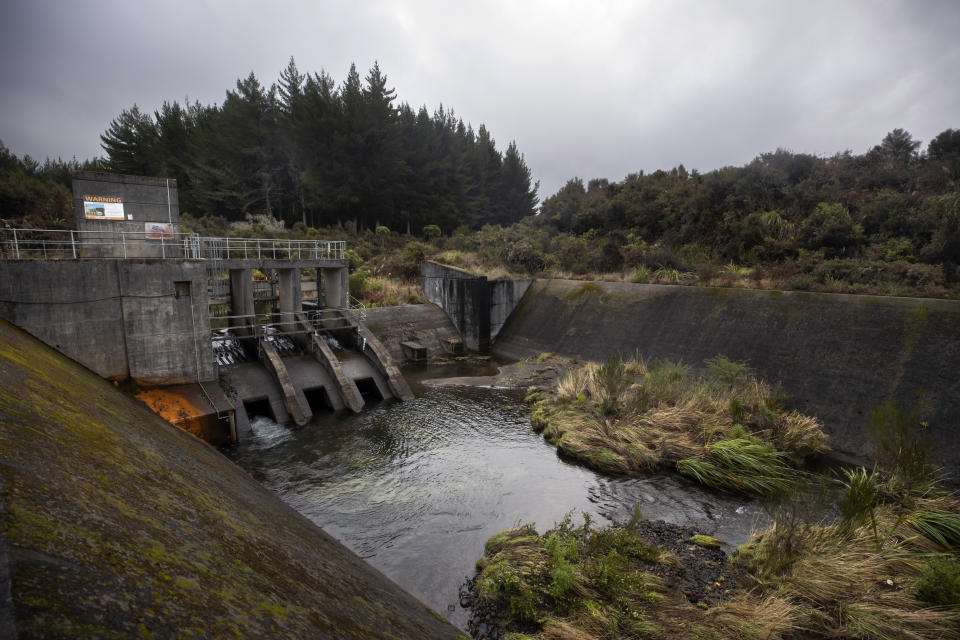 The Whanganui intake of a Genesis Energy hydroelectric program sits in the upper reaches of the Whanganui River in New Zealand's Whanganui National Park on June 16, 2022. Last year 81% of New Zealand's electricity came from renewable sources, thanks in large part to this and other big hydro schemes. It’s a positive story the government likes to tout, but today such projects would be unlikely to get regulatory approval because of their environmental toll. (AP Photo/Brett Phibbs)