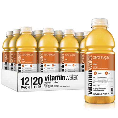 vitaminwater zero rise, orange flavored, electrolyte enhanced bottled water with vitamin b5, b6, b12, 20 Fl Oz (Pack of 12)