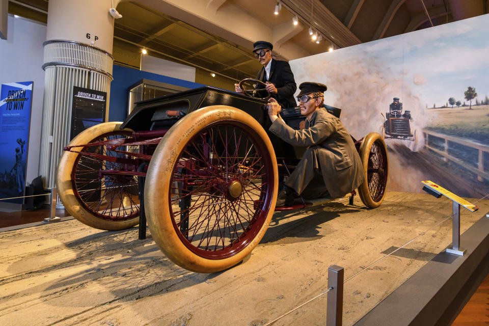 This image provided by the The Henry Ford, shows the “Sweepstakes" car, part of the Driven To Win exhibit at the The Henry Ford Museum in Dearborn, Mich. (Wes Duenkel/The Henry Ford via AP)