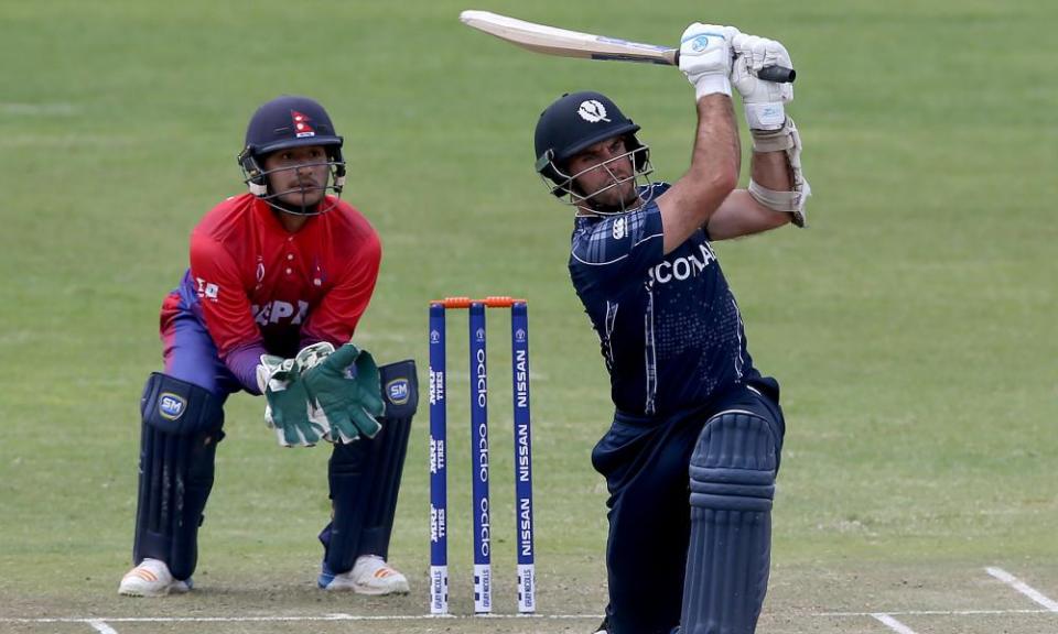 Kyle Coetzer hits out in the win over Nepal earlier this month. Scotland reached the Super Sixes and will almost certainly qualify if they can defeat West Indies on Wednesday.