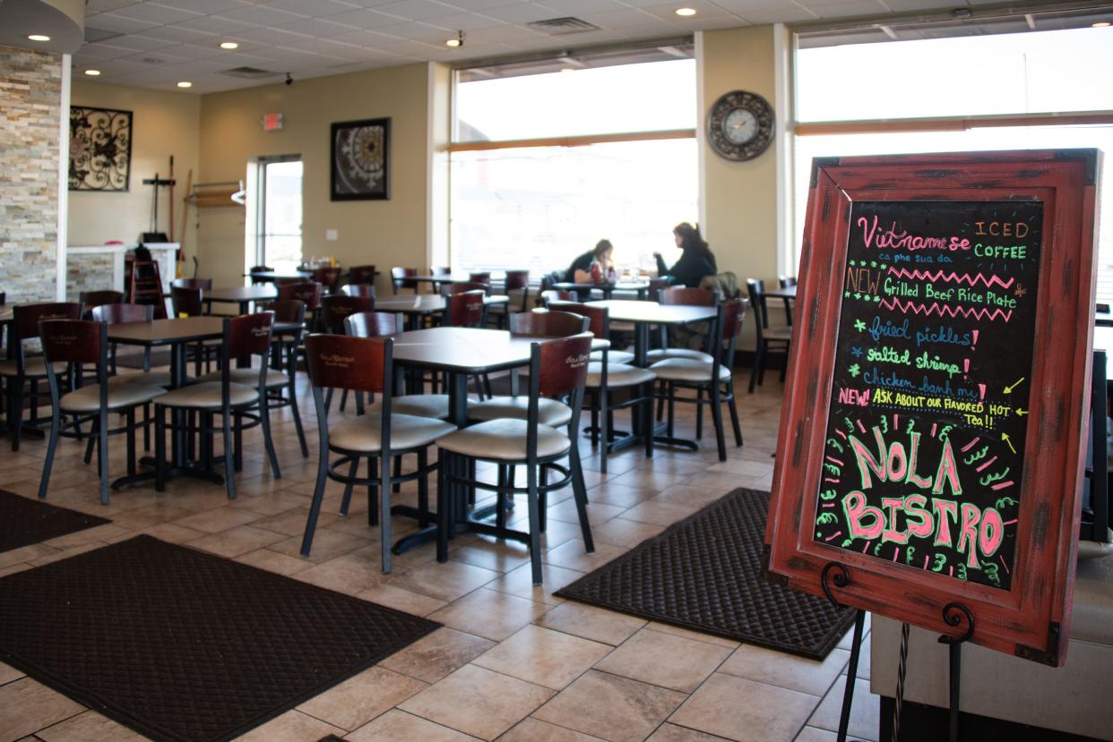 The dining room inside Nola Bistro on North Waverly Road in Delta Township, pictured Thursday, Feb. 11, 2021. The restarant closed in April.