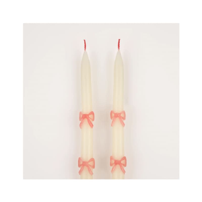 Pink Bow Taper Candles (x 2)