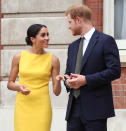 <p>The Duchess of Sussex opted for a slick low bun on July 6 at the Commonwealth Youth Forum reception in London, which led us to ask: Is she growing out her now-famous tendrils? (Photo: Getty Images) </p>