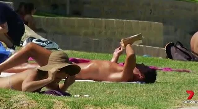 Sunbathers soaking up the rays in Perth. Photo: 7 News