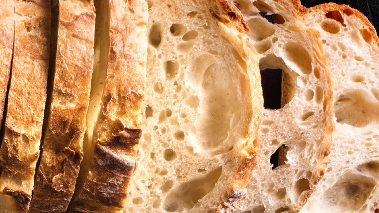 closeup of sourdough bread with holes