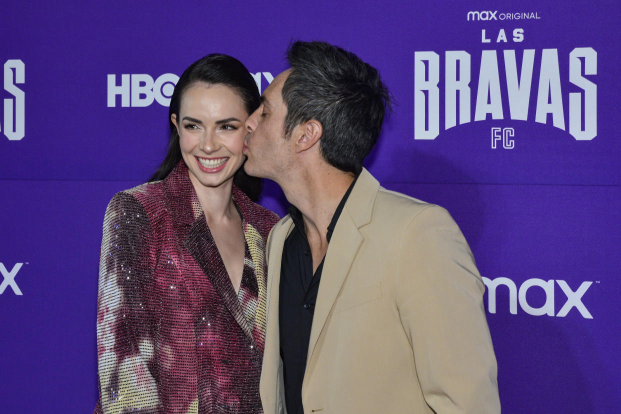 MEXICO CITY, MEXICO - MAY 05: Paulina Burrola and Mauricio Ochmann pose for photos on the red carpet for HBO Max Mexican series 