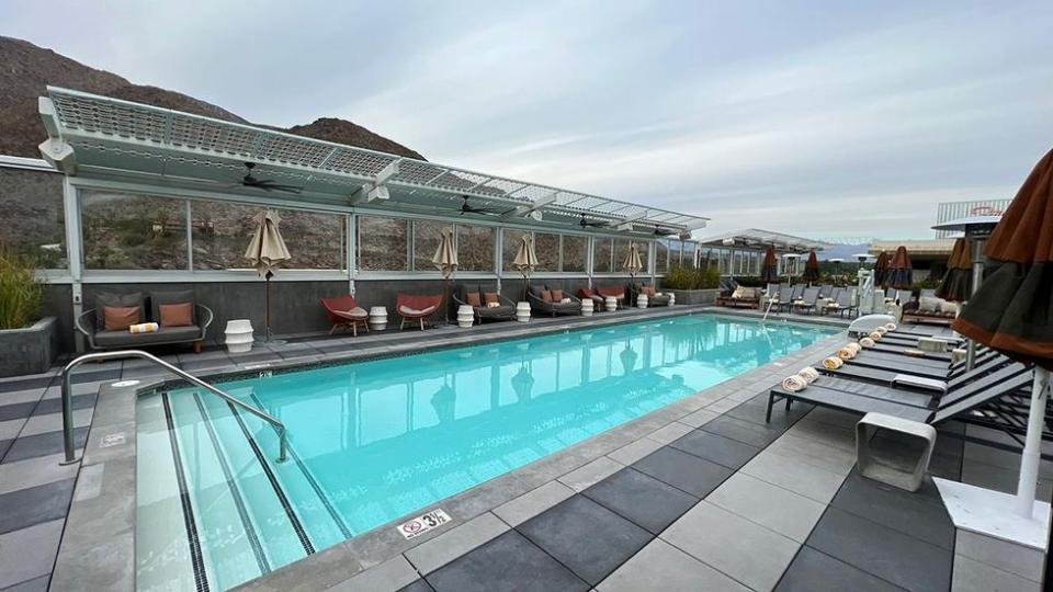 The rooftop pool at Kimpton The Rowan Palm Springs