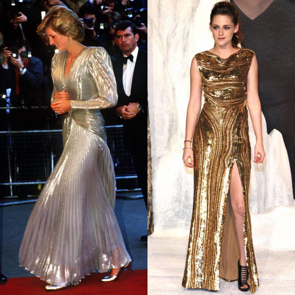 gold dress princess diana kristen stewart - Getty Images