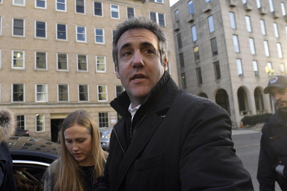 Michael Cohen, President Donald Trump's former personal attorney, leaves Capitol Hill in Washington, Thursday, Feb. 21, 2019. The Senate intelligence committee will interview Cohen behind closed doors on Feb. 26, according to a person familiar with the matter. (AP Photo/Susan Walsh)