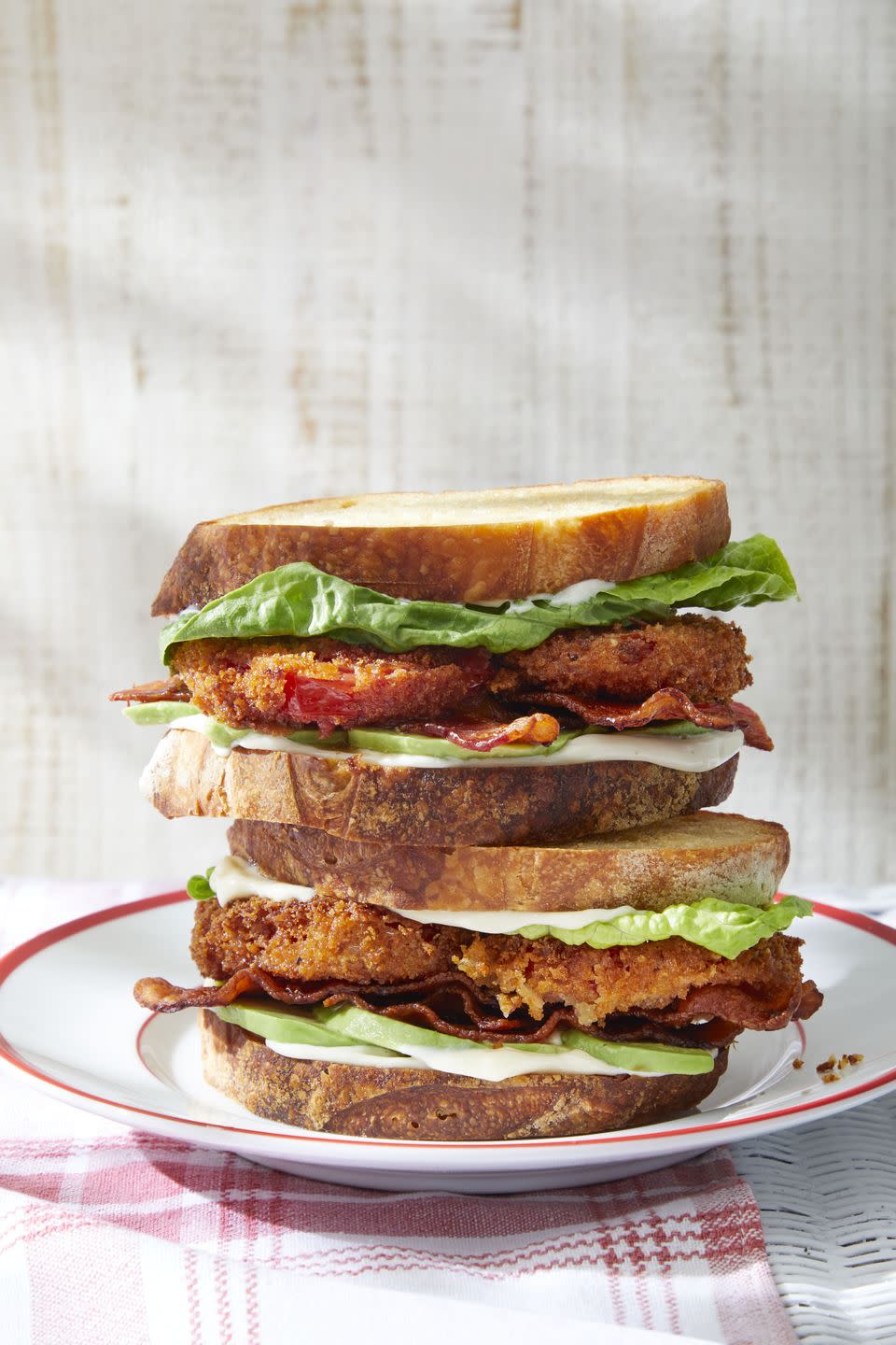 blt with crispy fried tomatoes and avocado