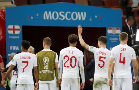 Soccer Football - World Cup - Semi Final - Croatia v England - Luzhniki Stadium, Moscow, Russia - July 11, 2018 England players walk down the tunnel after the match REUTERS/Grigory Dukor