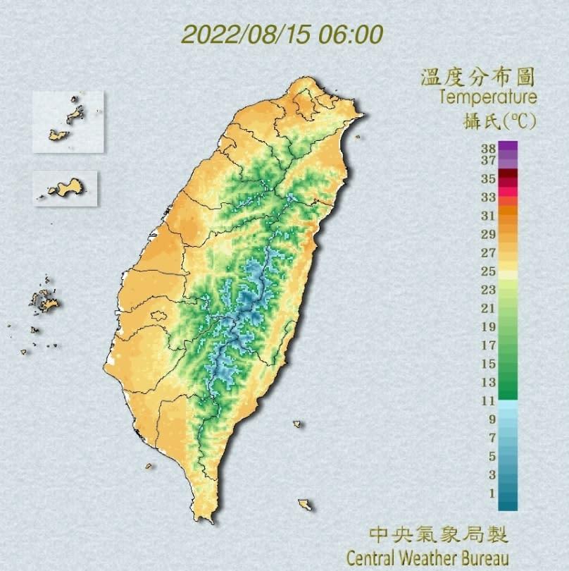 今天各地還是炎熱的天氣型態。（圖／翻攝自中央氣象局）