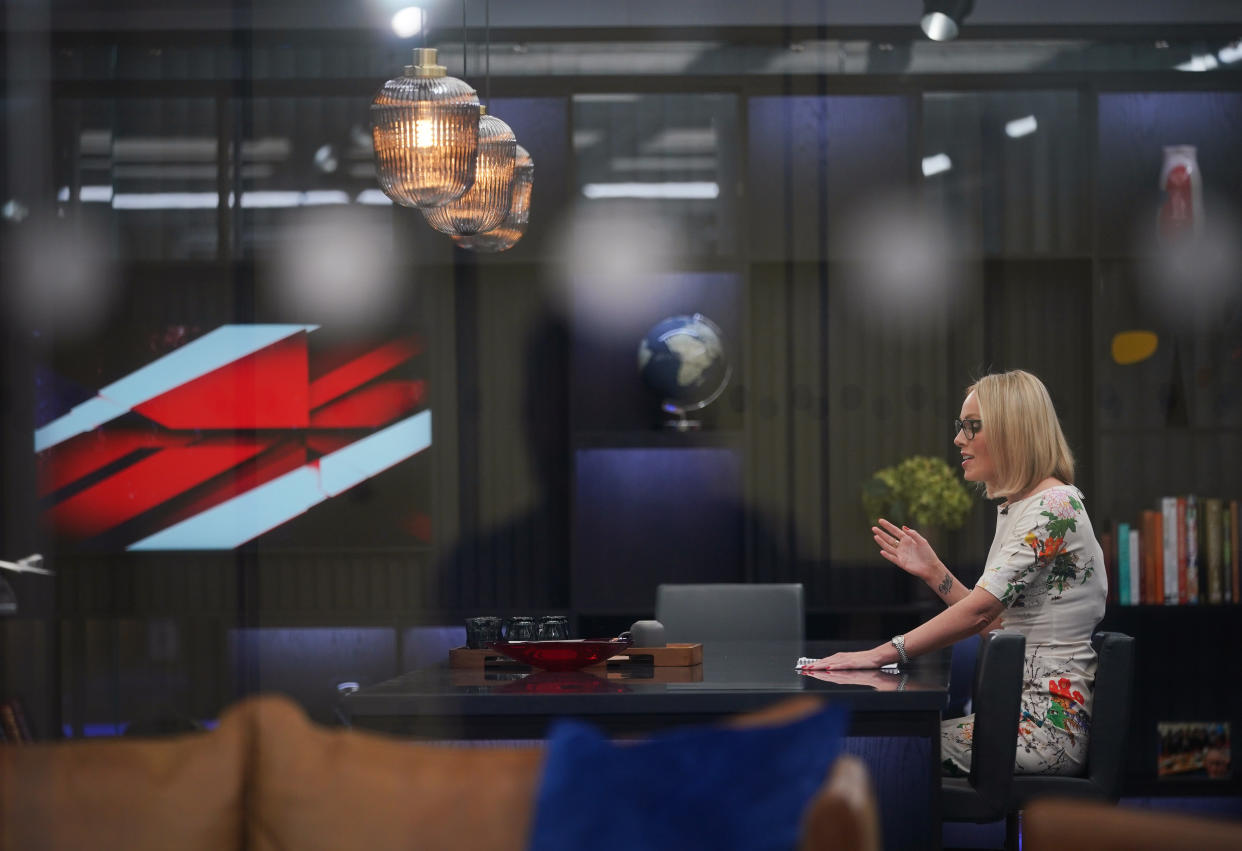 Presenter Michelle Dewberry broadcasts from a studio during the launch event for new TV channel GB News at The Point in Paddington, London. Picture date: Sunday June 13, 2021.