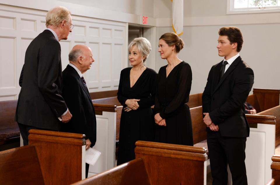 From left: Ed Begley Jr. as Dr. Linkletter, Wallace Shawn as Dr. Sturgis, Annie Potts as Meemaw, Zoe Perry as Mary, and Montana Jordan as Georgie