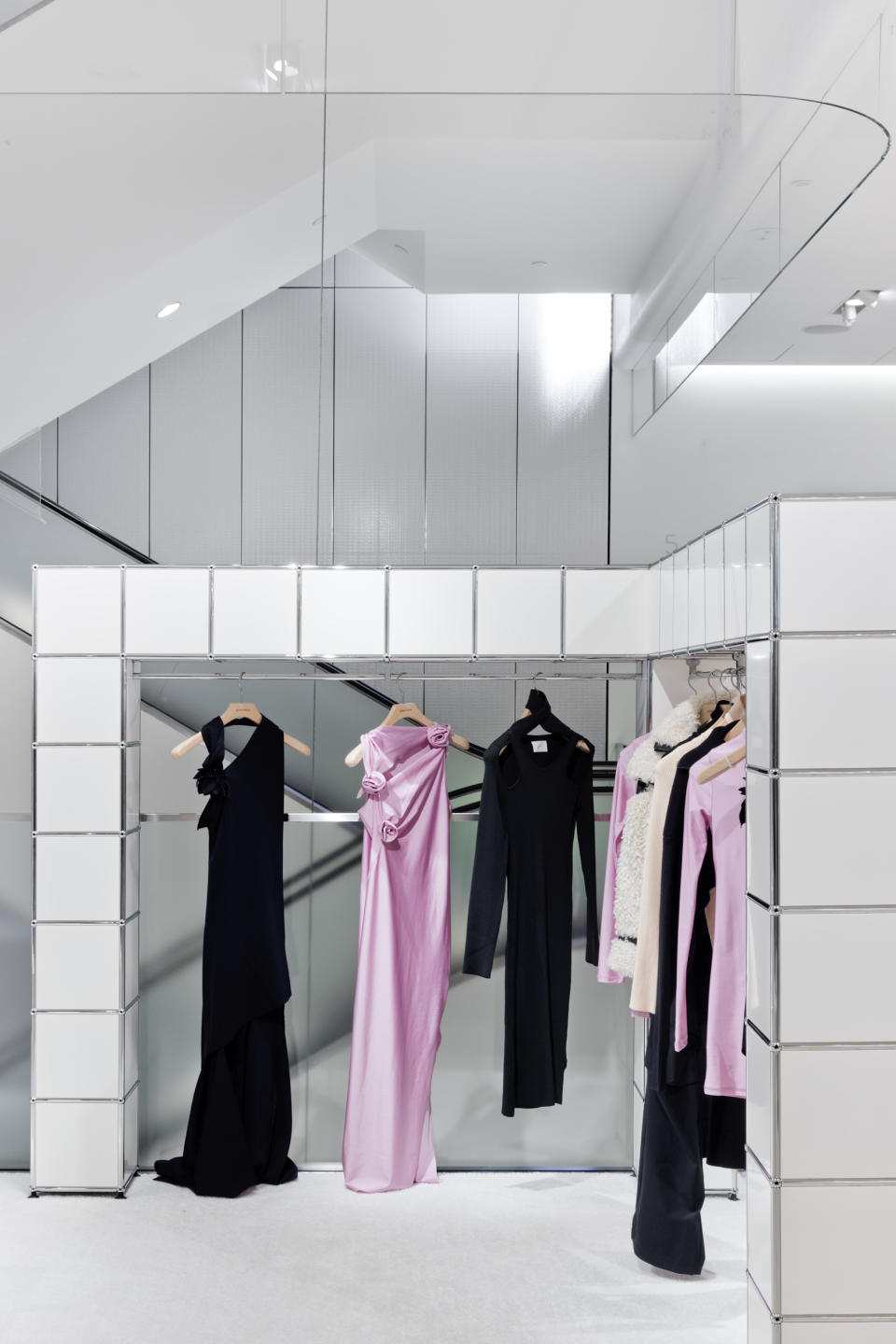 Dresses displayed at the  Coperni pop-up at Nordstrom NYC.