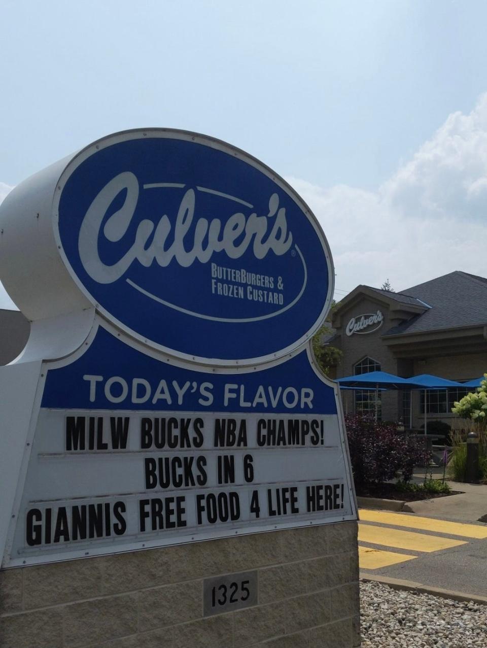 Culver's of Shorewood, 1325 E. Capitol Drive, offered Milwaukee Bucks star Giannis Antetokounmpo free food for life in 2021.