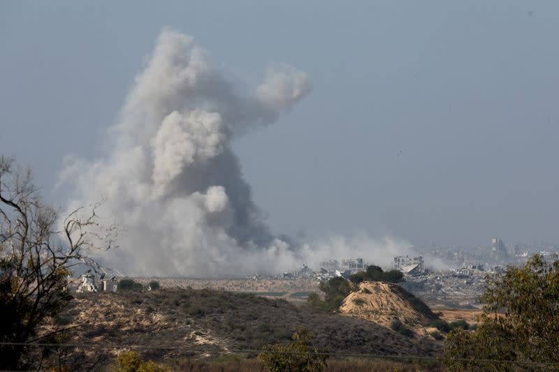 Smoke over Gaza as seen from Israel's border