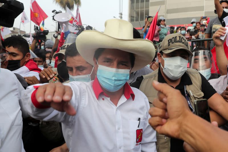 Candidate for presidency of Peru Castillo presents his government plan, in Lima