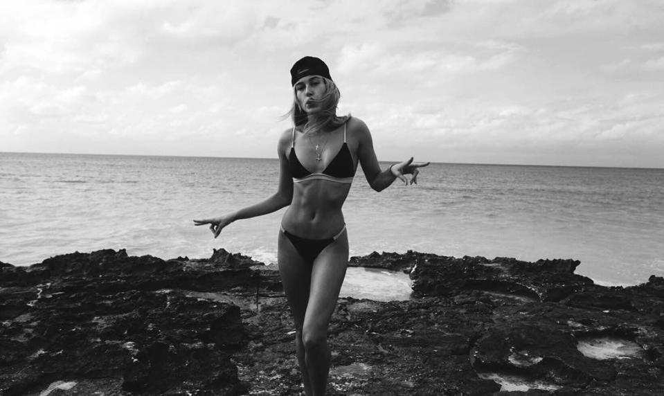 <p>Hailey Baldwin poses at Amanyara resort in Turks and Caicos.</p>