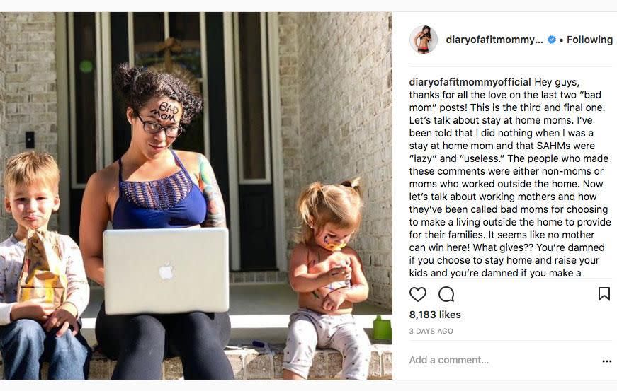 Blogger Sia Cooper has an epic response to those who shame stay-at-home mothers. Source: Instagram/diaryofafitmommyofficial