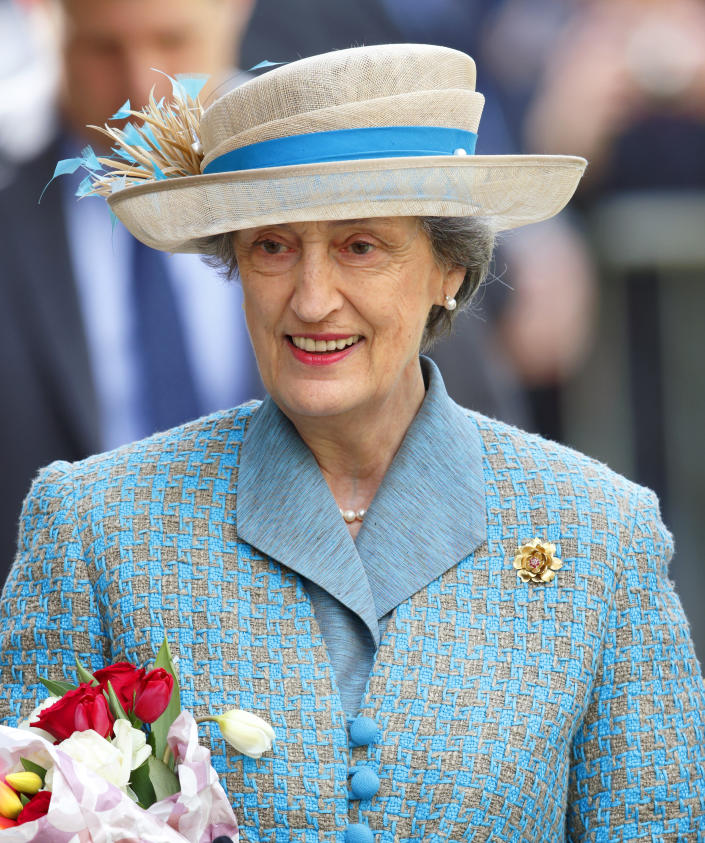 CHELMSFORD, UNITED KINGDOM - MAY 06: (EMBARGOED FOR PUBLICATION IN UK NEWSPAPERS UNTIL 48 HOURS AFTER CREATE DATE AND TIME) Lady Susan Hussey (Lady-in-Waiting to Queen Elizabeth II) attends a service at Chelmsford Cathedral as part of the centenary celebrations of Chelmsford Diocese during day of engagements in Essex on May 6, 2014 in Chelmsford, England. (Photo by Max Mumby/Indigo/Getty Images)