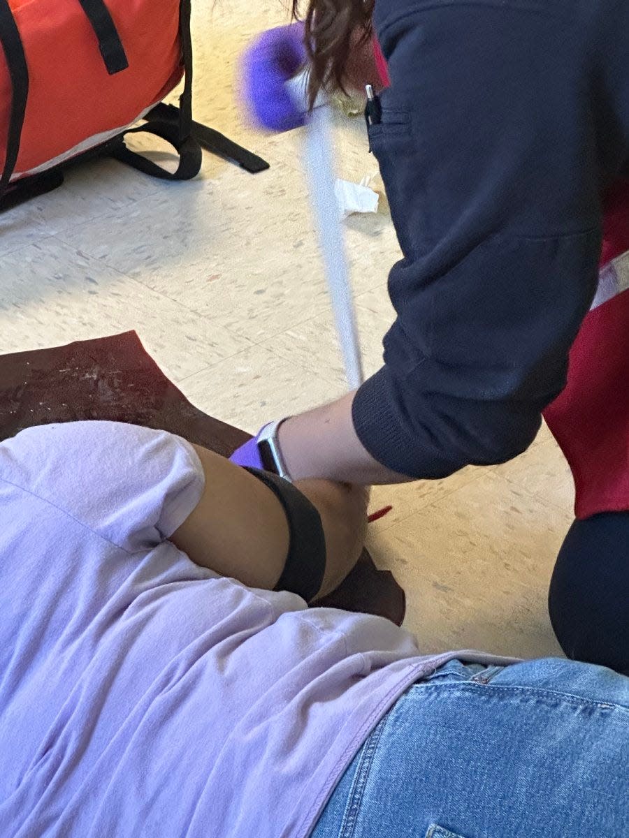 A "victim" is treated for an injury.