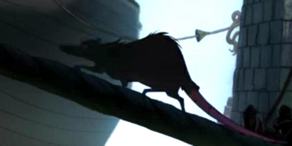 Zoomed-in picture of the rat boarding the ship in "Pocahontas"