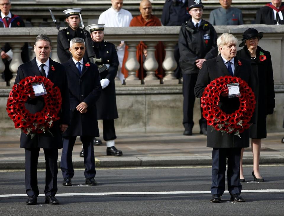 Labour leader Sir Keir Starmer and Prime Minister Boris Johnson at the stripped-back National Service of Remembrance at the Cenotaph in 2020 (Peter Nicholls/PA) (PA Archive)