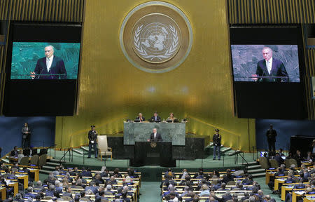 Brazilian President Michel Temer addresses the 72nd United Nations General Assembly at U.N. headquarters in New York, U.S., September 19, 2017. REUTERS/Lucas Jackson