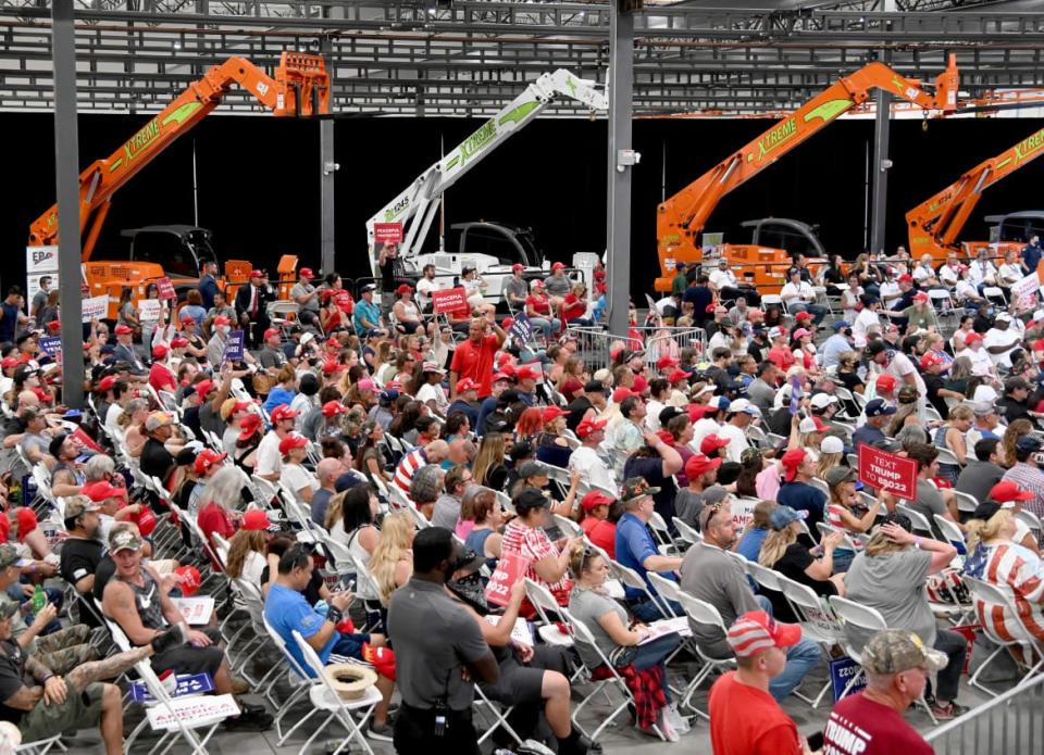 <div class="inline-image__caption"><p>"A crowd waits for U.S. President Donald Trump to speak at a campaign event at Xtreme Manufacturing on September 13, 2020 in Henderson, Nevada. Trump's visit comes after Nevada Republicans blamed Democratic Nevada Gov. Steve Sisolak for blocking other events he had planned in the state."</p></div> <div class="inline-image__credit">Ethan Miller/Getty</div>