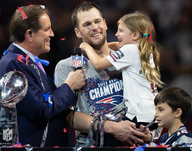 <p>Simon Bruty/Anychance/Getty</p> Tom Brady and his kids in 2019