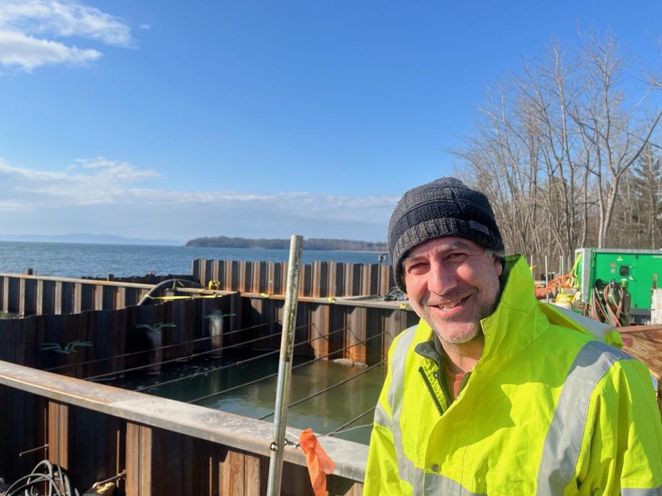 Colin Davis, operations director for the Community Sailing Center, as seen on Feb. 9, 2024, on the construction site for the Sailing Center's new waterfront.