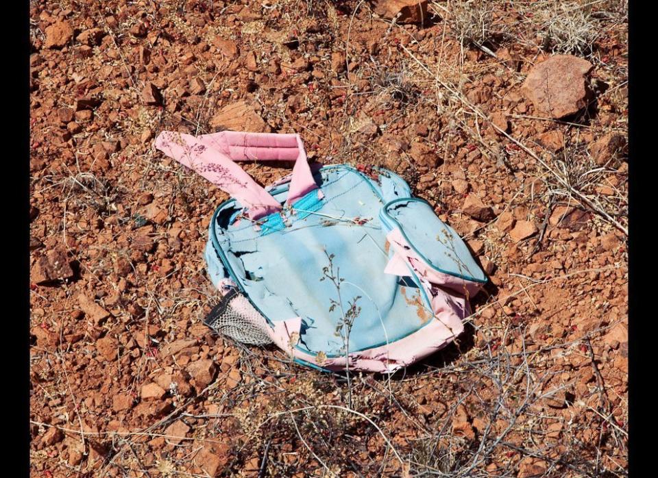 A child's backpack recovered in the Sonoran Desert of Arizona. Photo taken near Arivaca road, AZ. Credit: Michael Wells, mwellsphoto.com