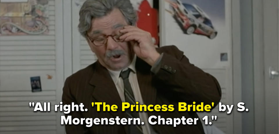 Grandpa reads book and says, "All right, 'The Princess Bride' by S Morgenstern, Chapter 1"