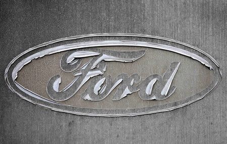 A faded Ford logo is pictured at the reception of the Ford assembly plant in Genk December 17, 2014. REUTERS/Francois Lenoir