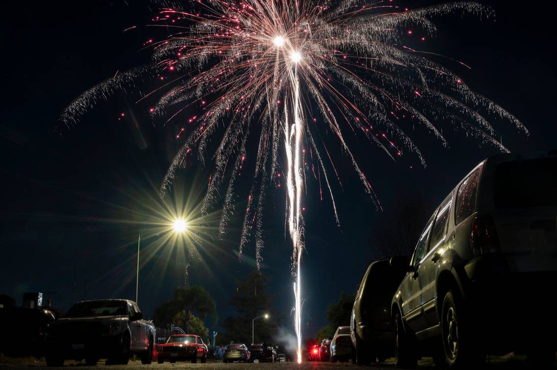 Illegal fireworks are set off in a residential area in south Sacramento on Tuesday, July 4, 2023.