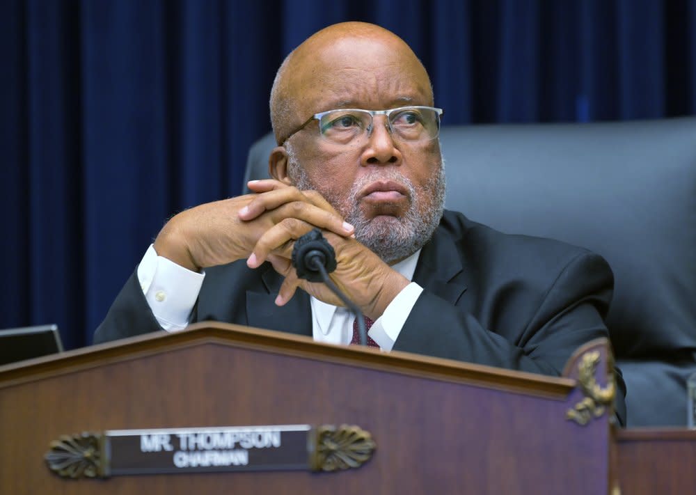 Committee Chairman Rep. Bennie Thompson, D-Miss., speaks during a House Committee on Homeland Security hearing on ‘worldwide threats to the homeland’, on Capitol Hill Washington. (John McDonnell/The Washington Post via AP, Pool)