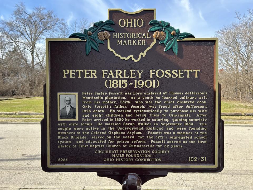 Peter Fossett's side of his and his wife Sarah's Ohio historical marker.