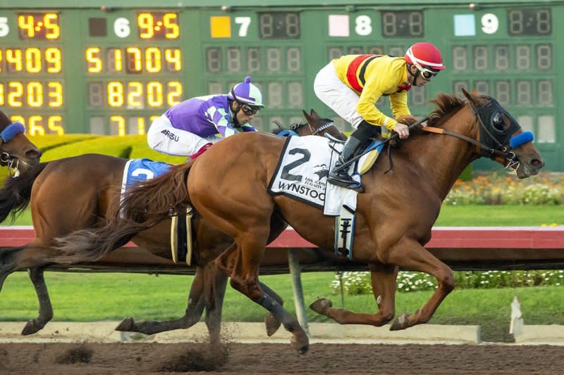 Wynstock, shown winning the Los Alamitos Futurity, is among the favorites for Saturday's Southwest Stakes at Oaklawn Park, a Kentucky Derby prep. Photo courtesy of Los Alamitos