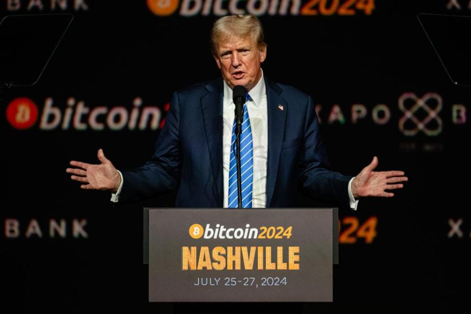 Former President Donald Trump gave a keynote speech at the Bitcoin 2024 conference in Nashville.