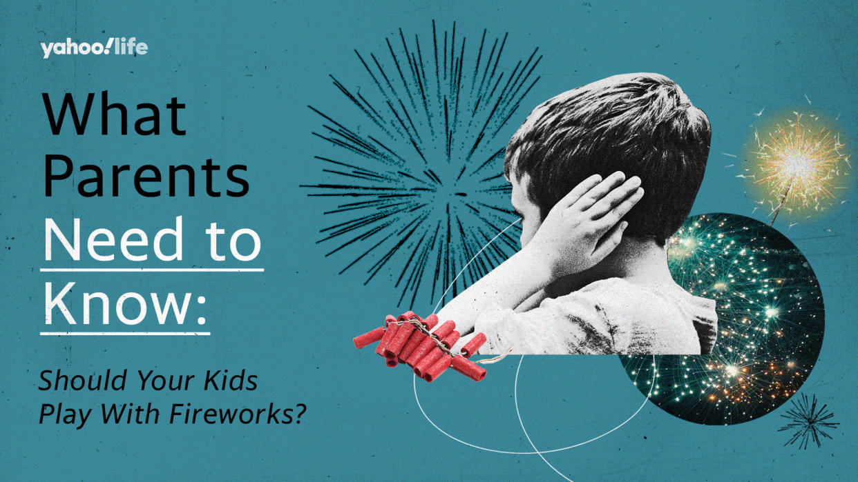 Experts share how to keep kids safe around fireworks. (Image: Getty; illustration by Quinn Lemmers)