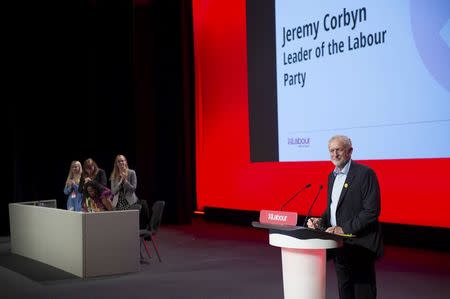 Newly re-elected opposition Labour Party leader, Jeremy Corbyn, speaks during Labour's women's conference on the eve of the Labour Party annual conference, in Liverpool, Britain September 24, 2016. REUTERS/Stefan Rousseau/Pool