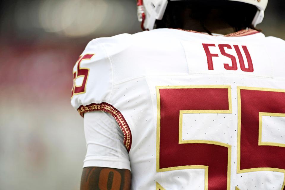 The new FSU football uniforms feature a pattern on the shoulders that pays tribute to the Seminole Tribe.