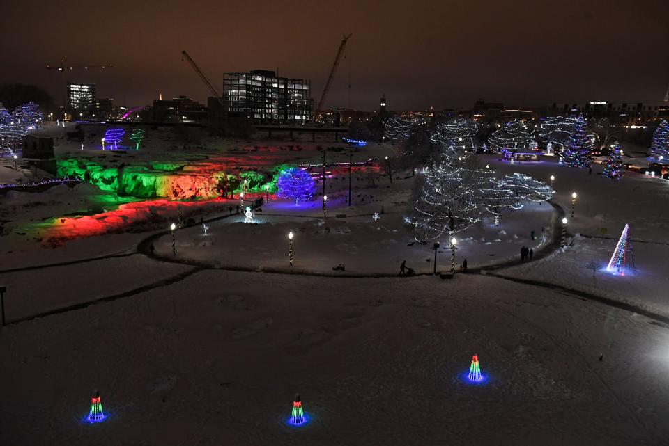 Falls Park is filled with light displays on Friday, December 9, 2022, in Sioux Falls.