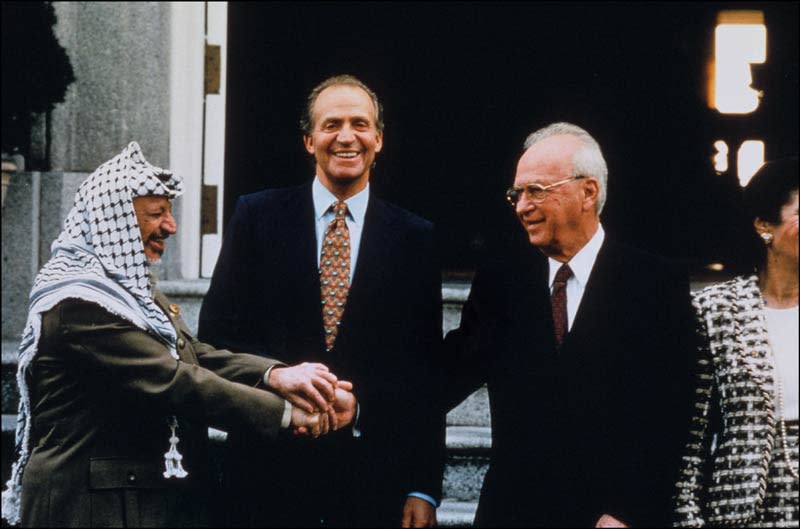 Rey Juan Carlos, Yasser Arafat y Yitzhak Rabin