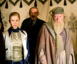 <p>Clemence Poesy as Fleur Delacour, Roger Lloyd Pack as Barty Crouch and Michael Gambon as Dumbledore in Warner Bros. Harry Potter and the Goblet of Fire - 2005</p>