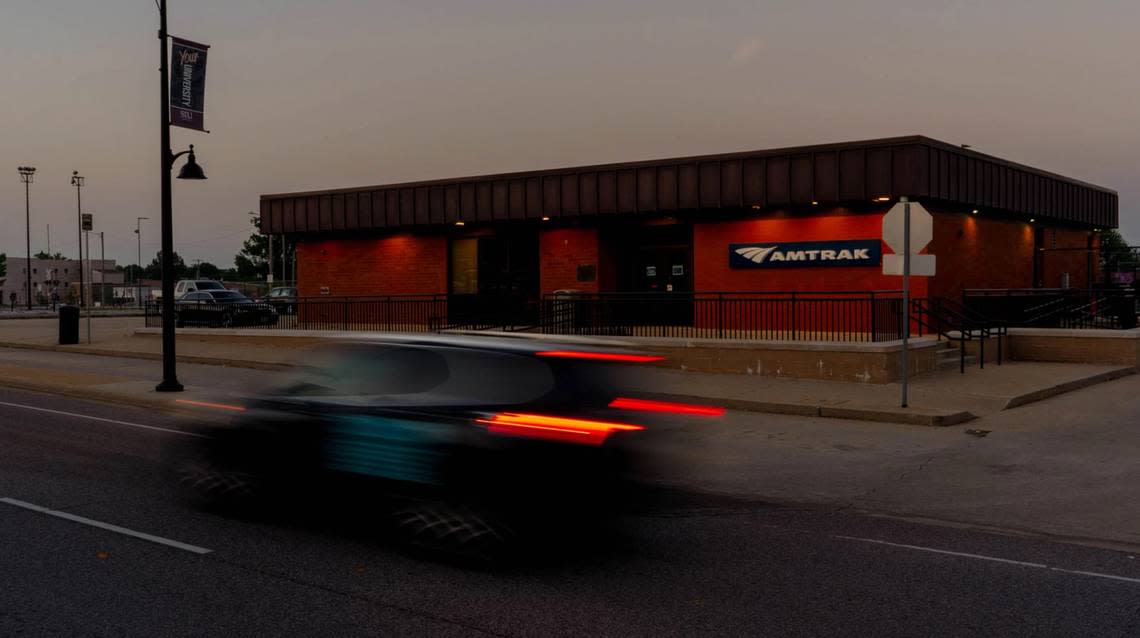 Cars drive by Carbondale’s Amtrak Station on July 19. The stop in Carbondale is the farthest south in the state of Illinois and contributed to the decision to open clinics providing abortion services in the city, as the city of New Orleans line stops in the college town of roughly 22,000.