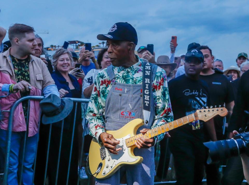 Blues legend Buddy Guy walks performs in the crowd during the Savannah Music Festival on Sunday March 26, 2023 at Trustees' Garden.