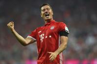 Bayern Munich's striker Robert Lewandowski celebrates after his second goal on August 26, 2016